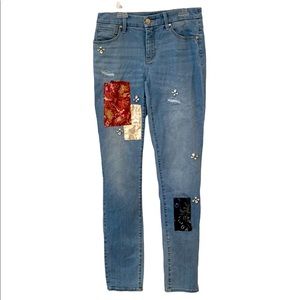 NWOT Statement brocade Patchwork & jewel embellished skinny jeans